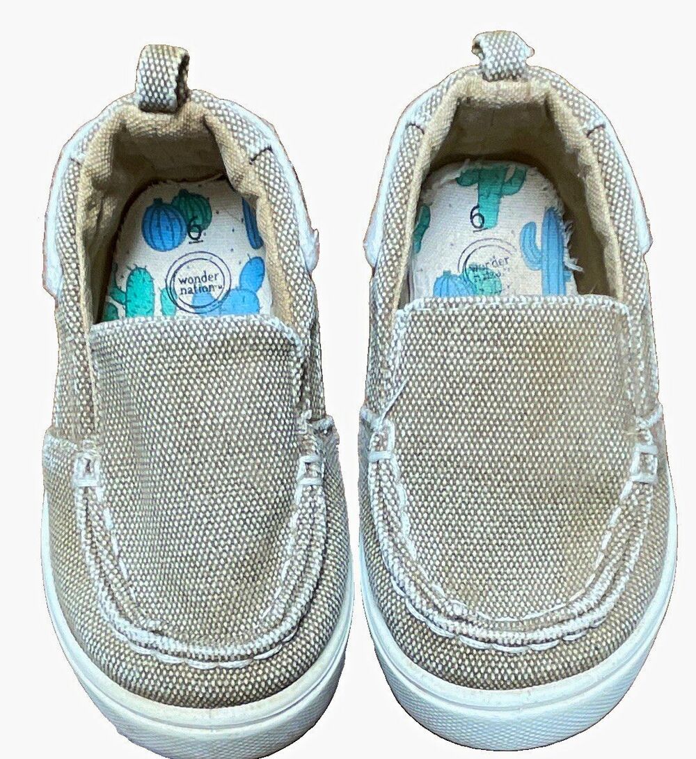 Wonder Nation Slip-On Canvas Cactus Theme Beige/White Unisex Toddler Shoes 6